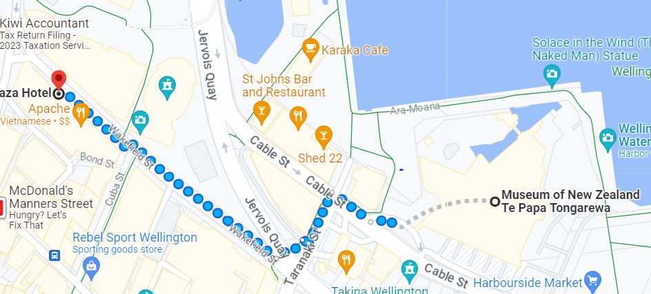 Map Te Papa to West Plaza